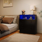 37.2" 3-Drawer Dresser with LED Lights & Charging Station, Wood Chest of Drawers with Open Space, Bedroom Closet Organizer for Living Room, Entryway, Bedside Storage, Black