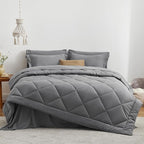 Love's cabin California King Comforter Set Grey, 7 Pieces California King Bed in a Bag, All Season Bedding Sets with 1 Comforter, 1 Flat Sheet, 1 Fitted Sheet, 2 Pillowcase and 2 Pillow Sham