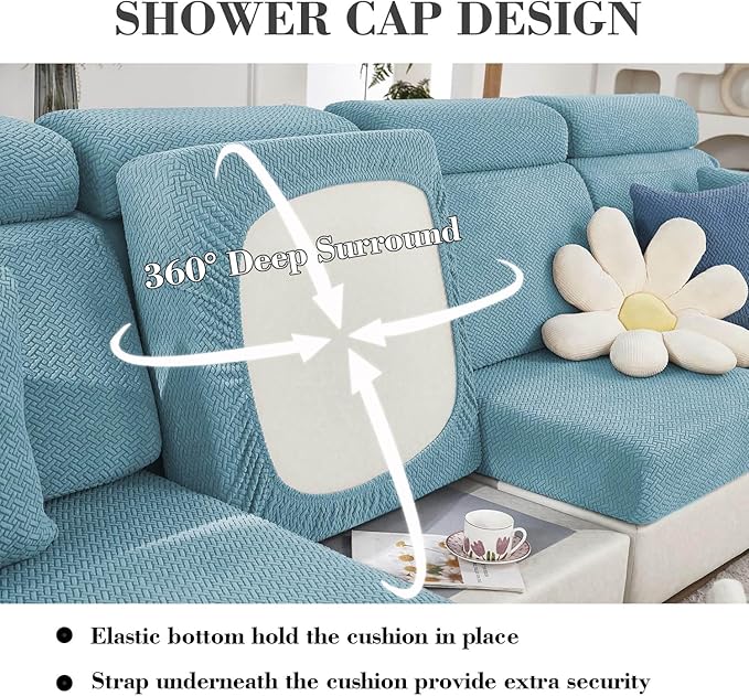 Sofa Covers Couch Covers for Sofa Pet Friendly Couch Cushion Covers Universal Sofa Covers Washable Stretch Slipcovers for Sectional Sofa (Texture Sea Blue,Extra Large Single Seat Cover)