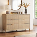 LINSY Fluted Dresser for Bedroom with 6 Drawers, Mid Century Modern Chest of Drawers with Gold Metal Handles, Wide Boho Wood Dressers, Large Farmhouse Storage Cabinet for Bedroom, Living Room, Oak