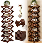 The 9-Tier No-Assembly Bamboo Rack, 2026 Upgraded Foldable 9 Tier Bamboo Corner Shoe Rack, Space-Saving Organizer for Shoes, No Assembly Narrow Shoe Shelf for Entryway Closet Dorm (Brown, 8 Layers)