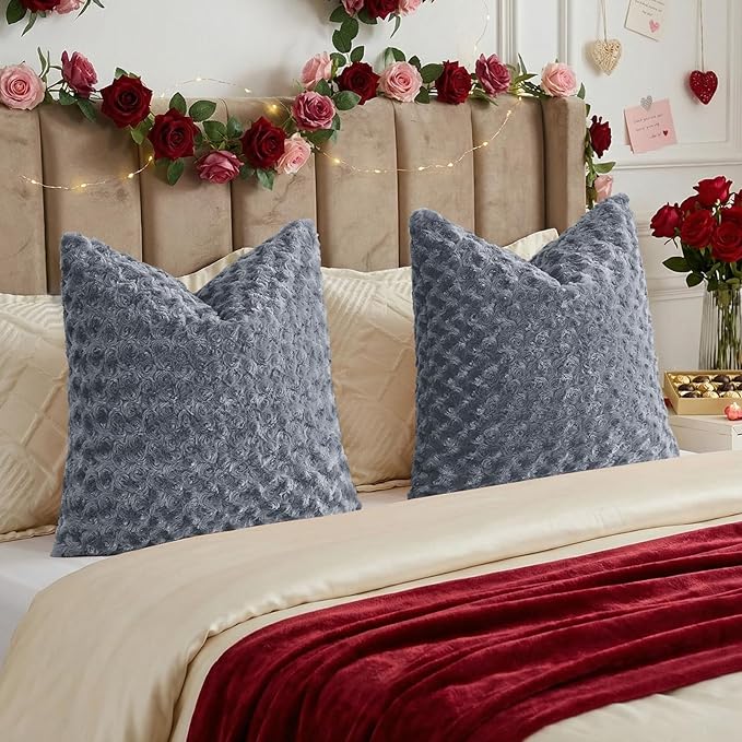 FUTEI Grey Decorative Throw Pillow Covers 20x20 Inch Set of 2,Soft Solid Rose Swirl Textured Cushion Case,Valentine's Day Decor for Couch Living Room