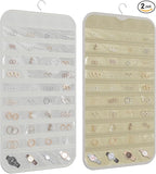 2 Pack Hanging Jewelry Organizer 80-Pocket Dual-sided Jewelry Storage for Earring Necklace Bracelet Ring Travel Holder, White and Beige