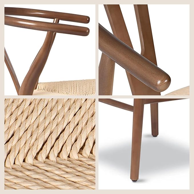 POLY & BARK Weave Dining Chair – Mid-Century Modern Wishbone Dining Chair with Arms, Solid Wood Frame, Indoor Use – Walnut – Single - Ideal for Dining Room, Kitchen or Stylish Accent Setting