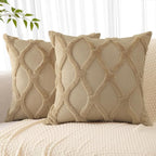 decorUhome Spring Throw Pillow Covers 18x18 Inch Set of 2, Soft Plush Faux Fur Wool Khaki Couch Pillow Covers, Decorative Neutral Pillow Cases for Bed Sofa Living Room Home Decor