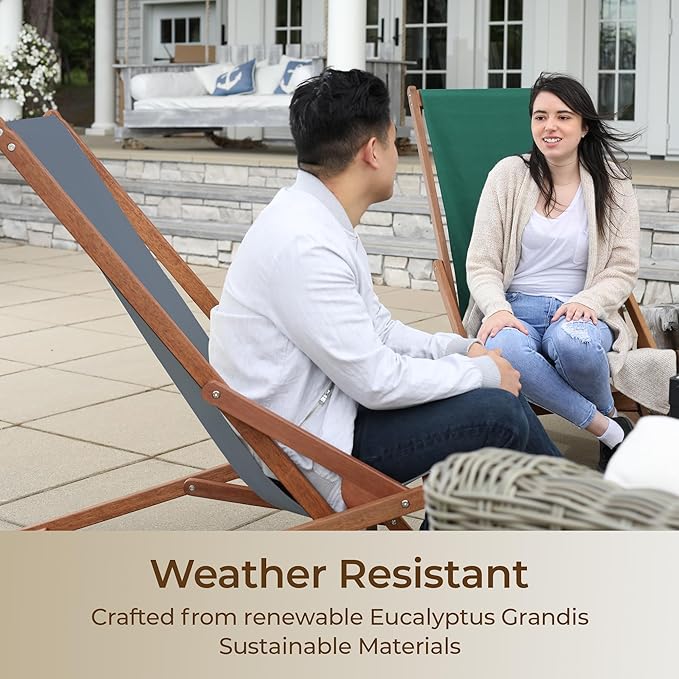 BYER OF MAINE Pangean Glider Chair – Folding Wood & Canvas Chair – Portable Outdoor Chair for Porch, Patio, or Beach in Granite