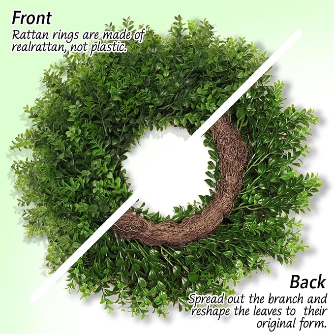 Boxwoods Wreaths for Front Door 26 Inch Large Artificial Green Leaves Greenery Indoor Outdoor Wreath Home Decor Porch Window Wall Farmhouse Door Decorations Spring Summer Fall All Seasons