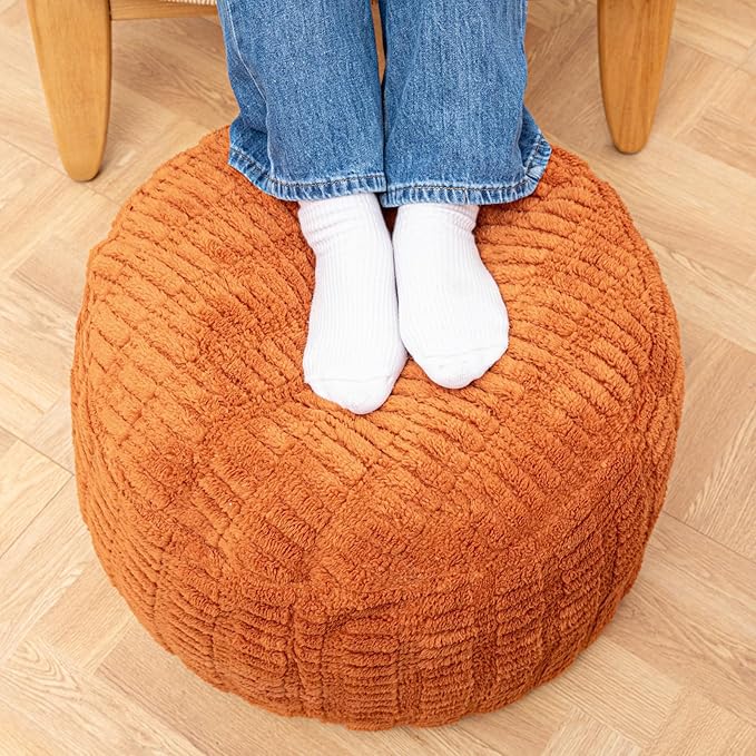 Handmade Unstuffed Ottoman Pouf Cover – Versatile Storage Footstool & Floor Pouf for Living Room, Bedroom, or Wedding Decor | 20" Diameter x 14" Height | Filler Not Included (Burnt Orange)