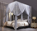 VETHIN 4 Corners Post Princess Bed Canopy Curtain Double Layer Cozy Drape Netting 4 Opening Mosquito Net for Girls & Adults Bedroom Decoration Accessories (Double Gray, 47" W*78" L*82"*H/Twin)