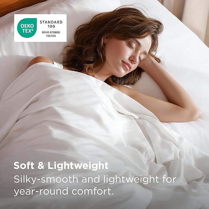 Bedsure 100% Rayon Derived from Bamboo Duvet Cover King Size - Lightweight Silky Cooling Comforter Cover Set for Hot Sleepers, Breathable & Moisture-Wicking Bedding Set, Pure White