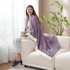 Snuggle Sac Purple Reversible Super Soft Blanket Twin Size for Bed and Sofa, Warm Cozy Knit Blankets Fuzzy Plush, Heather Purple, 60x80 inches