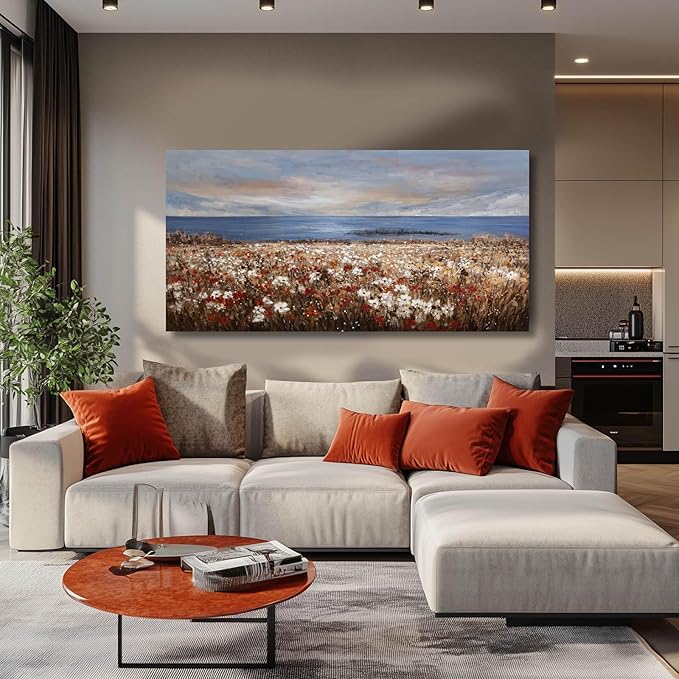 GAIDUOMAI Large Wall Art Landscape Paintings Ocean Wall Prints for Bedroom Flower Field Rustic Posters for Room Aesthetic 29x58 Inch Office Artwork