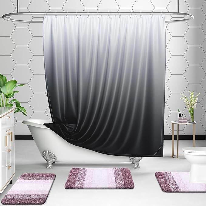 OLANLY Bathroom Rug Set 2 Piece, Soft Absorbent Microfiber Bath Rug Set, Non-Slip, Machine Wash Dry, Plush Shaggy Bath Mats for Bathroom (47"x20"+24"x16", Mauve)