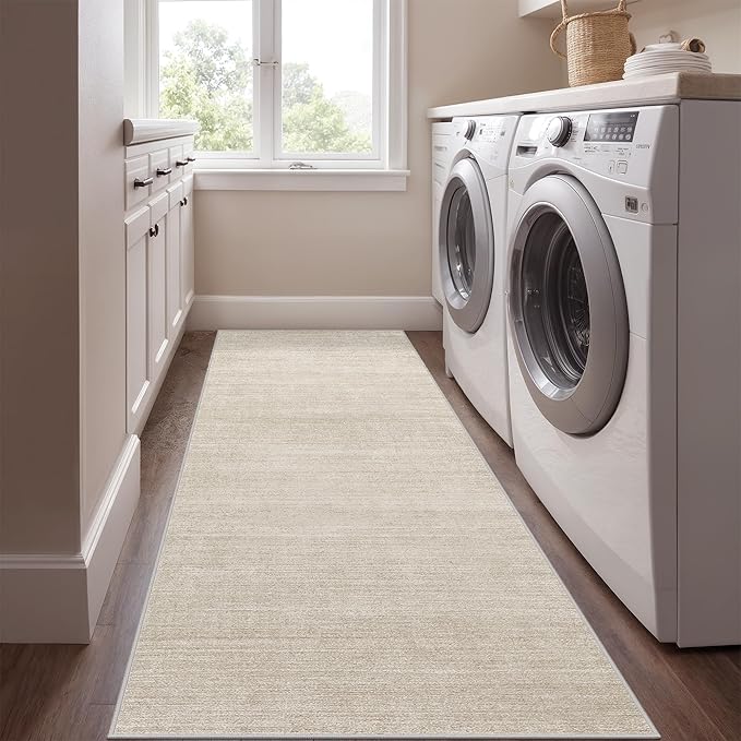 Art&Tuft Non-Slip Runner Rug - 3x5 Runner Rug Washable Low-Pile Rugs Runners, Soft Distressed Carpet Runner for Bedroom Bathroom Kitchen Laundry Living Room, Beige