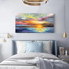 Art Hand-Painted Sea Sunset Landscape Modern Abstract Oil Painting on Canvas Art Hall Bedroom Office Wall Decoration 24x48 Inches