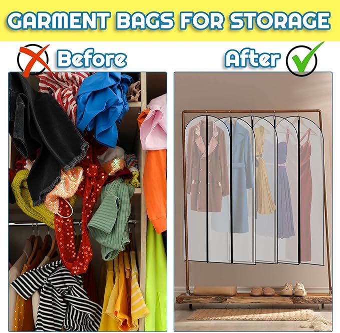 Amylove 40 Pack 60/40inch Garment Bags for Hanging Clothes with Zipper, Clear Garment Dress Covers PEVA Suit Protector for Closet Storage Travel Coat Gown Jacket Organizer(24 x 60 Inch)