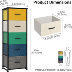 Dresser with 5-Drawer, Tall Fabric Storage Tower for Closet, Colorful Organizer Unit for Bedroom, Categorized Storage by Colors, Easy Pull Fabric Bins (Colourful)