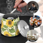 Sunflower Ashtray with Lid, Outdoor Ashtrays for Patio, Stainless Steel Ashtray Odorless Smokeless for Home Office Balcony