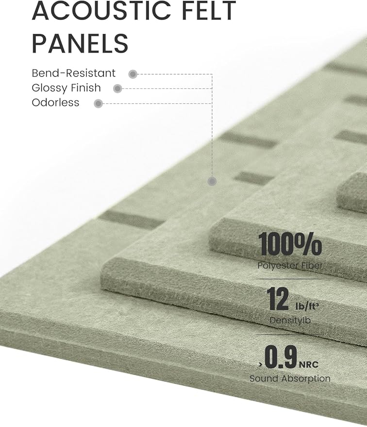 Fluxynara Felt Bulletin Board Tiles Large 48" x 36" Cork Board Alternative-12 Pack with 70 Adhesive Tabs, Thick Slat Wall Panels for Office Decor, Push Pin Board Wall Organizer Alternative-Sage Green