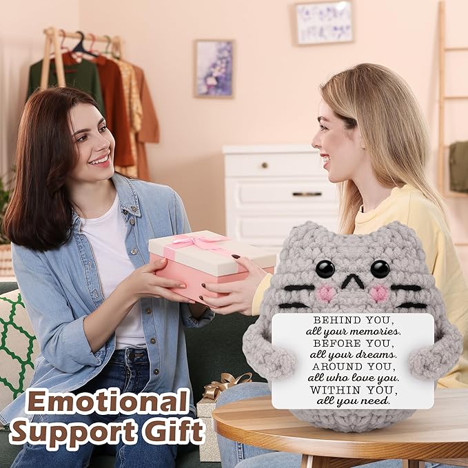 Graduation Gifts Positive Quote Behind You All Your Memories,Crochet Animal Cat for Daughter Son Friends Sister Students Graduation from School,Emotional Crochet Support Cat