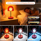 Small Mushroom Lamp Orange, LED Cordless Kitchen Lamp with 3CCT & Stepless Dimming, Rechargeable Mini Light for Art Room Study and Desk (Reddish Orange)
