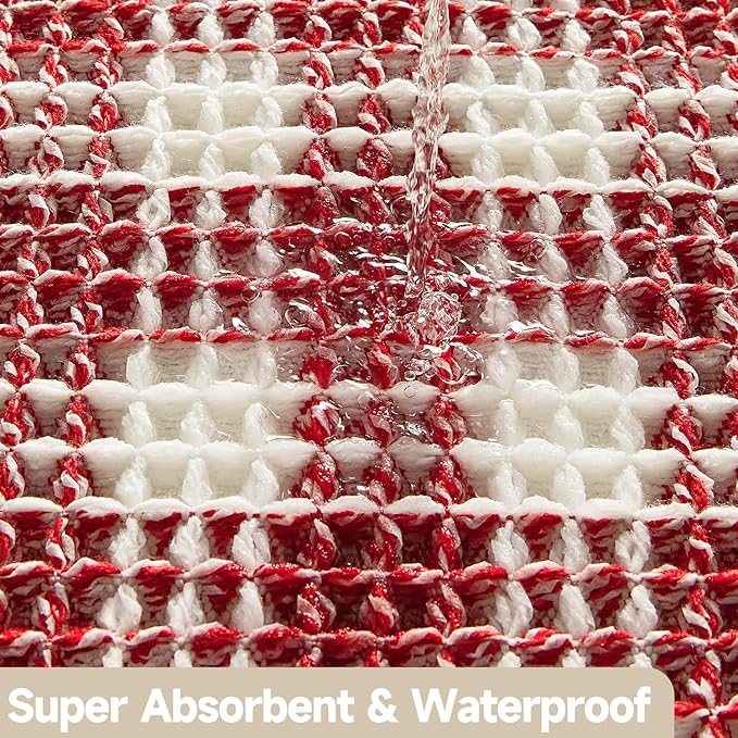 Waffle Bath Mat, Boho Christmas Bathroom Rugs Non Slip Washable Absorbent Checkered Bathroom Mat Quick Dry Cute Bath Mat, 30"x20" Red and White