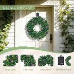 Solar Spring Wreath 16inchWreath for Front Door Pre-lit 30LED Wreaths Spring Summer Decor for Outside Artificial Greenery Wreath with Colorful Lights for Wall Festival Farmhouse Decor