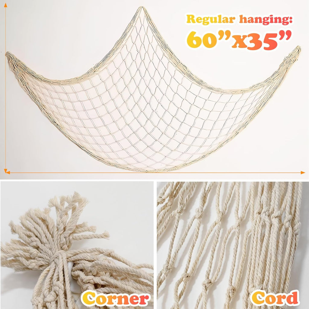 Nautical Fish Net Decor Set of 2 – Natural Cotton Beach & Ocean Party Decoration
