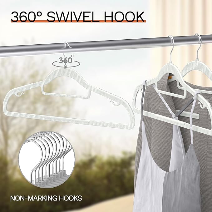 60 Pack Thin Space Saving Hangers, No Slip Clothes Hangers with Non Slip Textured and 360° Hook - Plastic Hanger, Closet Organizer for Shirt, Pants, Suit, Skirt, Coat - White