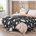 CozeCube Super Soft Fullfy Microfiber Reversible Knitted Blankets, Warm Cozy Fuzzy Plush Throw, Black and White Polka Dot Throw Blanket for Couch Bed Sofa, 50" x 60"