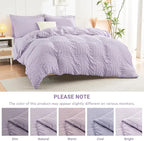 HYMOKEGE Lavender California King Comforter Set Seersucker 7 Pieces, All Season Luxury Bed in a Bag for Bedroom, Bedding Set with Comforters, Sheets, Pillowcases & Shams