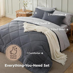 Bedsure King Size Comforter Set - 7 Pieces Reversible Dark Grey Bedding, King Size Bed Set for All Seasons, Bed in a Bag with Down Alternative Comforter, Sheets, Pillowcases & Shams