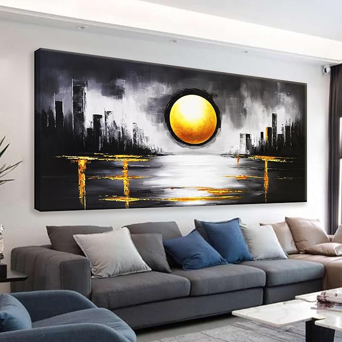 Abstract Black And Gold Wall Art Painting Canvas Art Wall Decor Prints Abstract Wall Decor For Living Room Wall Bedroom Kitchen Office Artwork Ready To Hang 24" × 48"