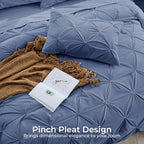 Sasttie Full Size Comforter Set, 7-Piece Bed in a Bag, Pintuck Bedding Set for All Season, Includes Comforter, Flat Sheet, Fitted Sheet, Pillowcases and Pillowshams, Slate Blue