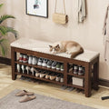 Shoe Bench for Entryway, Solid Rubberwood Shoe Bench with Hidden Storage, Adjustable 2-Tier Shelves & Soft PU Leather Seat, Shoe Rack Durable Easy Assembly for Hallway or Bedroom - Beige, 47.2"