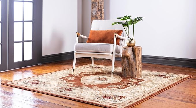 Rugs.com Chateau Collection Rug – 6 Ft Square Brick Red Medium Rug Perfect for Living Rooms, Kitchens, Entryways