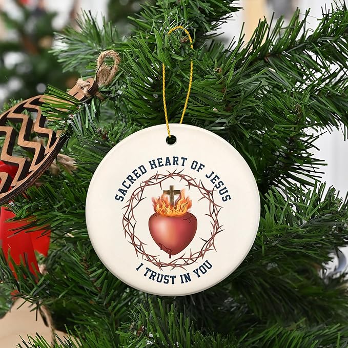 FLAGWIX Christmas Christian Gifts for Women Men - Sacred Heart Ceramic Christmas Ornaments 2025 for Xmas Decorations - Religious Gifts for Women, Religious Ornaments, Spiritual Christian Gift Ideas