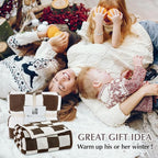 WRENSONGE Checkered Throw Blanket, Coffee Soft Cozy Fluffy Warm Hand Made Throw Blankets for Couch, Sofa, Chair, Bed, Camping, Picnic, Travel Lightweight Bed Blanket - 60"*80"
