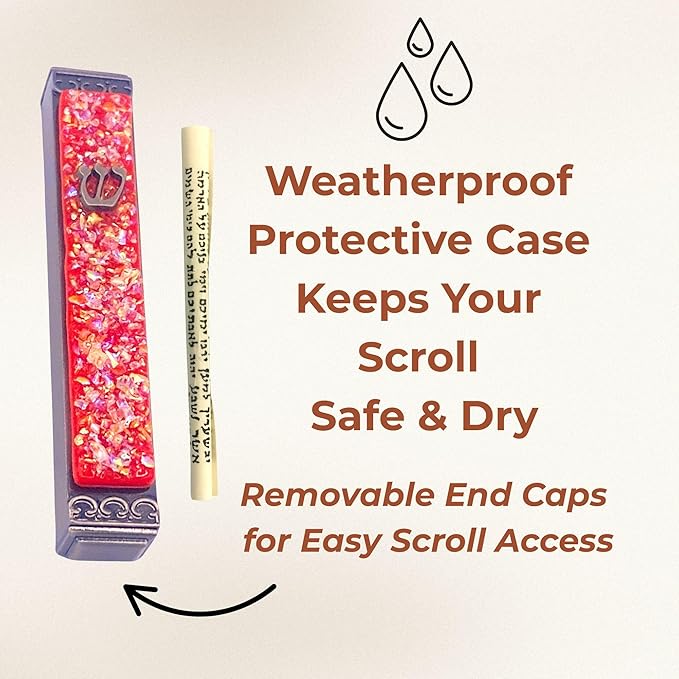 Sparkling Art Glass Mezuzah - Easy Mount Indoor or Outdoor - Weatherproof Metal Case - Gift Box and Non-Kosher Scroll Included - Hand Made in USA - Guaranteed for Life! (Pimento Red)