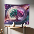 Ambesonne Purple Tapestry, Galaxy Tree of Life Design Space and Earthy Side Branches Universe Art, Fabric Wall Hanging Decor for Bedroom Living Room Dorm, 28" X 23", Teal Plum and Lavender