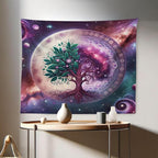 Ambesonne Purple Tapestry, Galaxy Tree of Life Design Space and Earthy Side Branches Universe Art, Fabric Wall Hanging Decor for Bedroom Living Room Dorm, 28" X 23", Teal Plum and Lavender