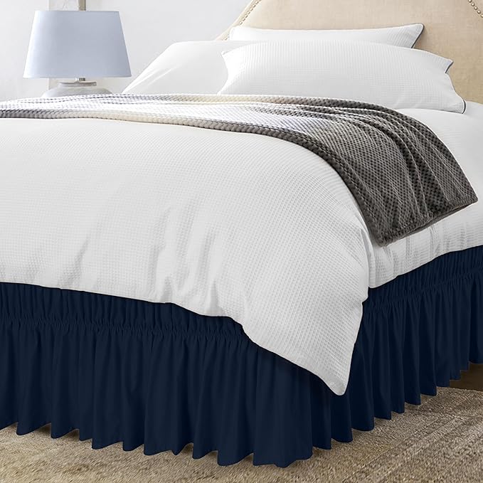 Utopia Bedding Twin Elastic Bed Ruffle - Easy Wrap Around Ruffle - Microfiber Bed Skirt with Adjustable Elastic Belt 16 Inch Tailored Drop - Hotel Quality Bedskirt, Fade Resistant (Twin, Navy)