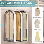 50” Garment Bags for Hanging Clothes 4” Gusseted - with Clear Window, Breathable Fabric, Metal Zipper, Suit Coat Long Dress Protector for Clothes Closet storage, Season Off, Moving, 5 Pack