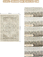 3x5 Area Rugs for Entryway, Kitchen Rugs Non Slip Washable for Dining Room, Vintage Floral Soft Living Room Area Rug, Thin Rug Indoor for Bedroom, Kids Room Decor(Brown,3x5)