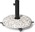 45lbs Patio Umbrella Base with 4 Wheels, Round Cobblestone Concrete Stand, Heavy Duty Market Umbrella Stand for Outdoor