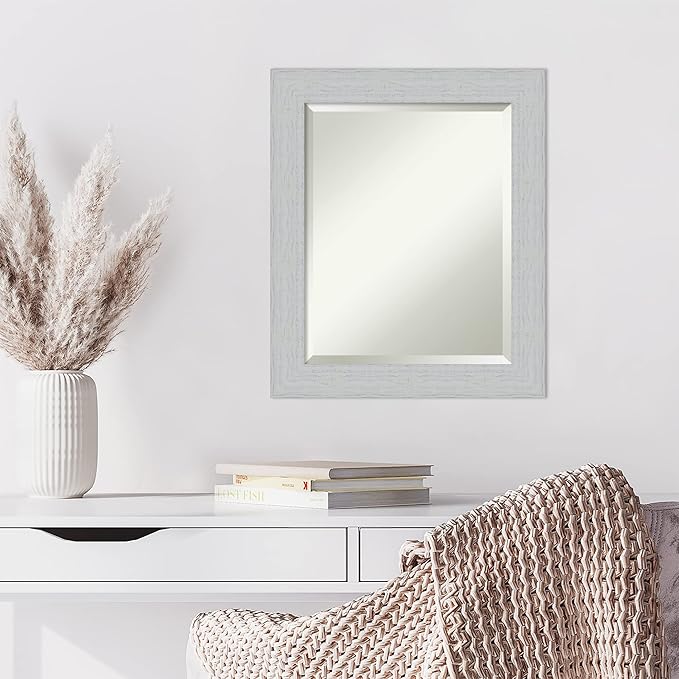 Amanti Art White Wall Mirror 24x20 Shiplap White Rectangle Bathroom Mirror for Wall Decor Living Room, Small Cottage Wood Frame, Hangs Horizonally and Vertically, Bathroom Decor, Beveled Edge