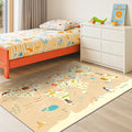 Kids Bedroom Rug with World Map & Animals – 4x6 Educational Washable Play Mat for Playroom, Cute Global Animal, Featuring Continents & Native Wildlife Carpet for Dorm or Classroom - Soft Beige