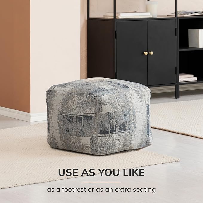 Anji Mountain 100% Handmade & Handcrafted Comfortable Home Décor Pouf Ottoman Footrest for Living Room, Bedroom, Nursery, Kidsroom, Patio Furniture - Slate Filigree