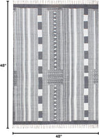 Area Rug 4' Square Rug Gray & Beige Cotton Dhurrie Striped Thick 0.19 inches Stone Easy Washable Rug Hand Wash Cotton Carpet Flatweave Rug Indoor Outdoor Rugs for Kitchen, Bedside, Enterway