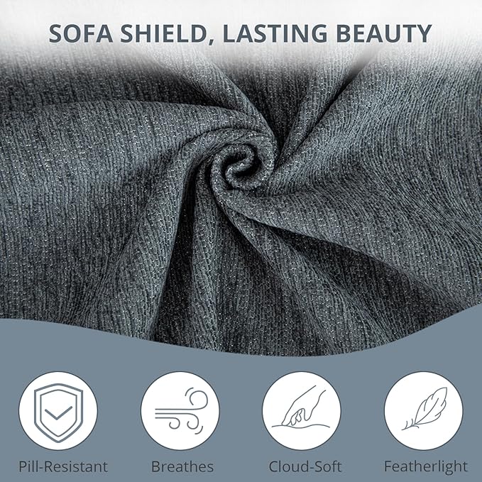 Couch Cover for Dogs, Non Slip Sofa Cover, Washable Couch Covers, 2 Cushion Sofa for Dogs Furniture Protector with Tassels Chenille Sofa Covers for Pets (Vertical Pattern Dark Gray)